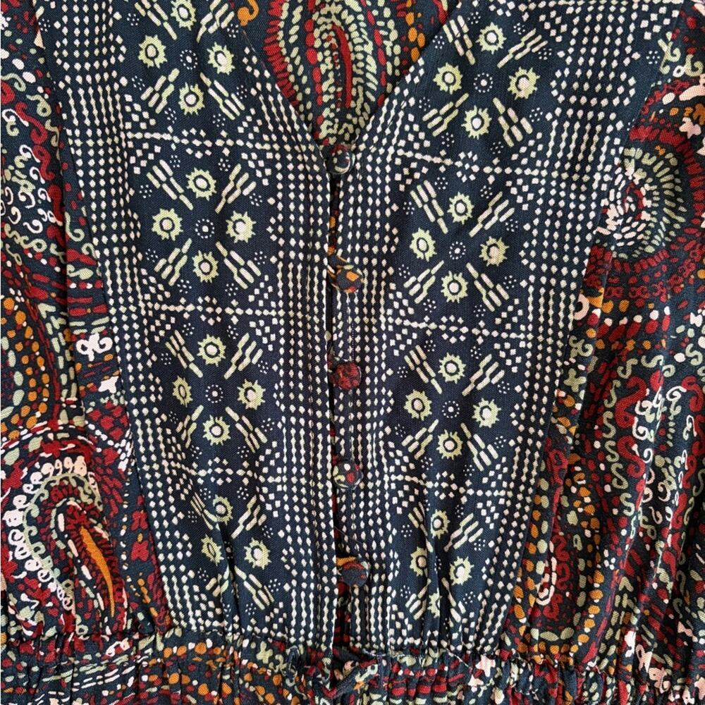 Knox Rose Boho Paisley Midi Dress Navy Red Floral Print Button Front Small - Picture 6 of 10